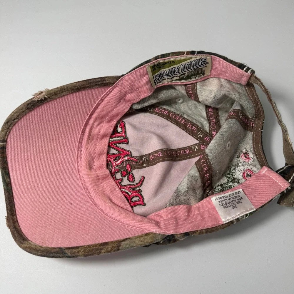 Vtg Y2K Bone Collector Camo Pink Grunge Floral‎ Hat Cap Adjustable